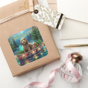 Pegatina Cuadrada Navidades de Cockapoo Voyage festivo