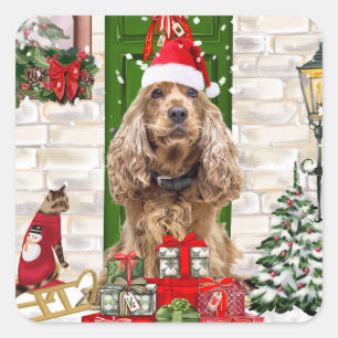 Pegatina Cuadrada Navidades de Cocker Spaniel Dog