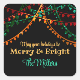 Pegatina Cuadrada Navidades de color únicos personalizados alumbran 