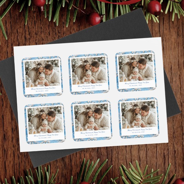 Pegatina Cuadrada Navidades de copo de nieve azul (Subido por el creador)