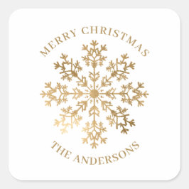 Pegatina Cuadrada Navidades de copo de nieve de oro