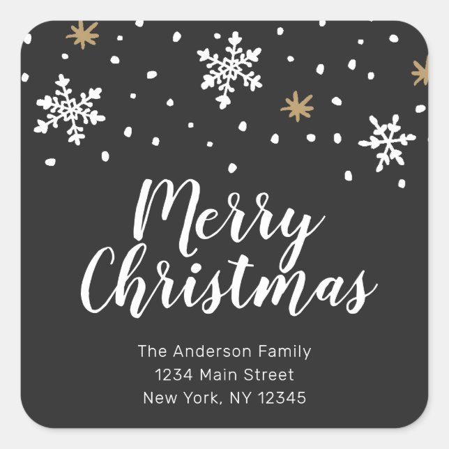 Pegatina Cuadrada Navidades de copos de nieve blancos y dorados devu (Anverso)