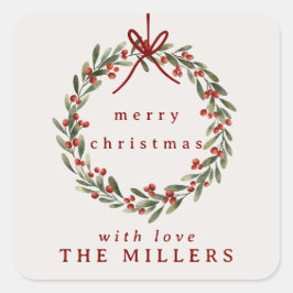 Pegatina Cuadrada Navidades de coraje con arco rojo