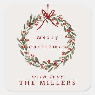 Pegatina Cuadrada Navidades de coraje con arco rojo