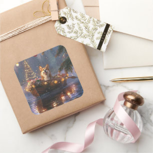 Pegatina Cuadrada Navidades de Corgi Voyage festivo