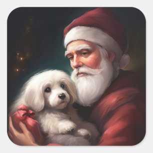 Pegatina Cuadrada Navidades De Cotton De Tulear Con Santa Claus