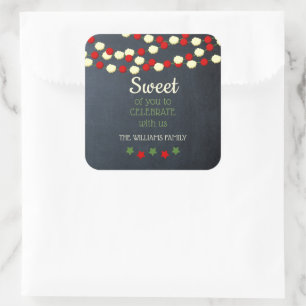 Pegatina Cuadrada Navidades de Cranberry y Popcorn Rustic Chalkboard