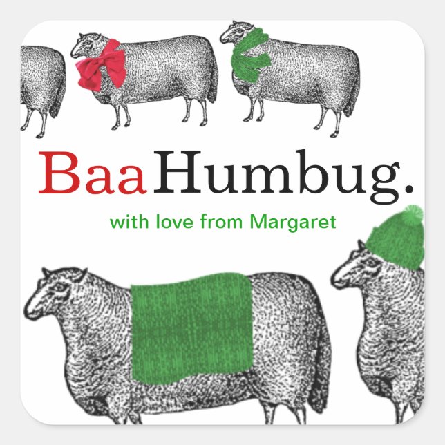 Pegatina Cuadrada Navidades de crochet de punto gorra de oveja pañue (Anverso)