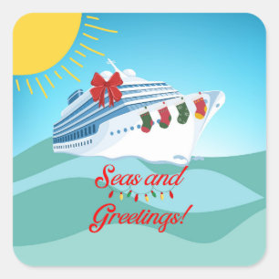 Pegatina Cuadrada Navidades de crucero Mares y Saludos