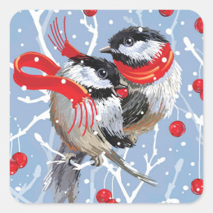 Pegatina Cuadrada Navidades de Cuddling Chickadees