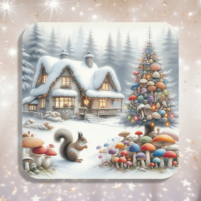 Pegatina Cuadrada Navidades de cuento de hadas encantados con acuare (Subido por el creador)