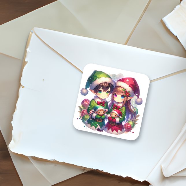 Pegatina Cuadrada Navidades de Cute Anime Elves (Subido por el creador)