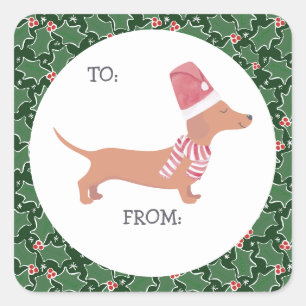 Pegatina Cuadrada Navidades de Cute Dachshund