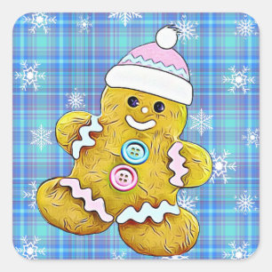Pegatina Cuadrada Navidades de Cute Gingerbread Man