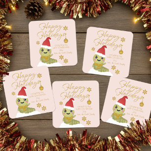 Pegatina Cuadrada Navidades de Cute Gold Script Personalizado