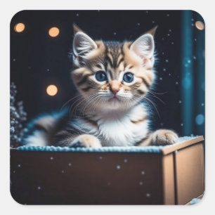 Pegatina Cuadrada Navidades de Cute Kitten