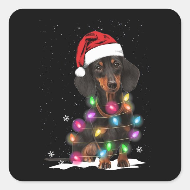 Pegatina Cuadrada Navidades De Dachshund Iluminan Con Nieve (Anverso)