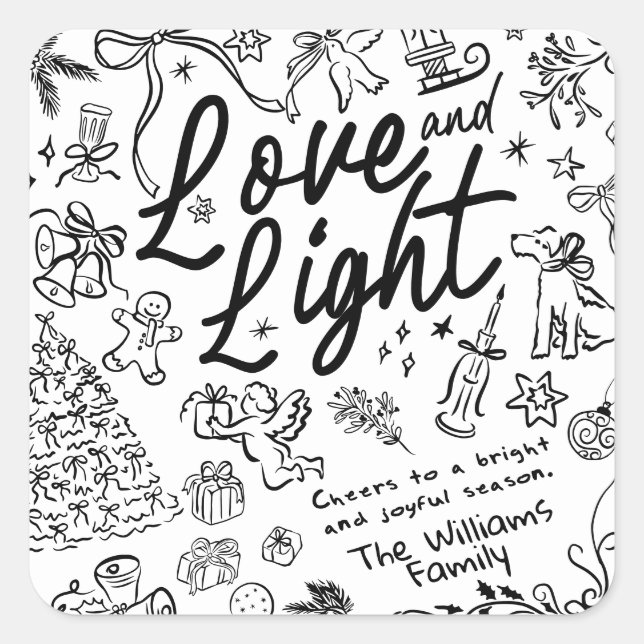 Pegatina Cuadrada Navidades de dibujo a mano (Anverso)