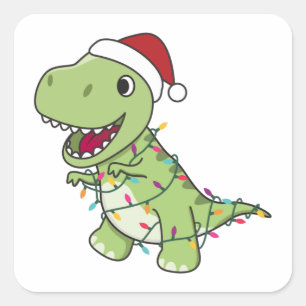 Pegatina Cuadrada Navidades de Dinosaurios Niegan Invierno T-Rex Din