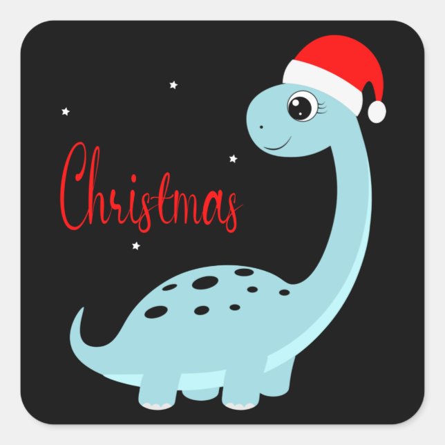 Pegatina Cuadrada Navidades de Dinosaurios Regalo infantil, Decoraci (Anverso)