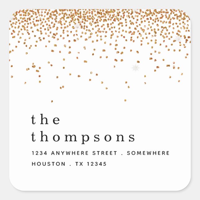 Pegatina Cuadrada Navidades de dirección de devolución de nombre de  (Anverso)