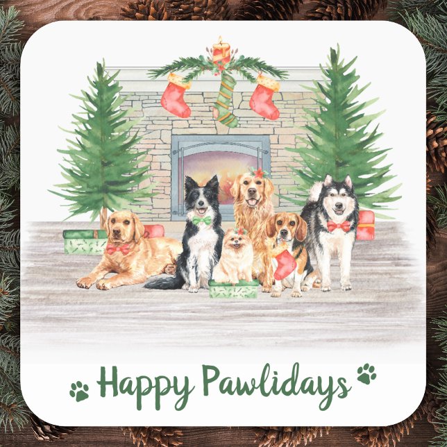 Pegatina Cuadrada Navidades de Dog Lover Happy Pawlidays (Subido por el creador)