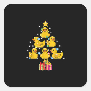 Pegatina Cuadrada Navidades de Duckie Quack, Árbol de Navidad de Duc