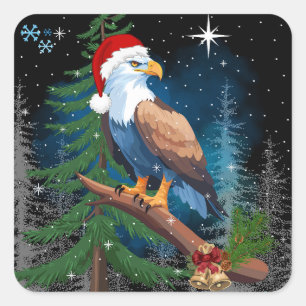 Pegatina Cuadrada Navidades de Eagle Wearing Santa Hat