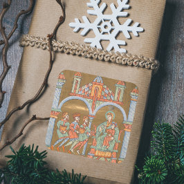 Pegatina Cuadrada Navidades de Epifanía Elegante de Oro Natividad Me