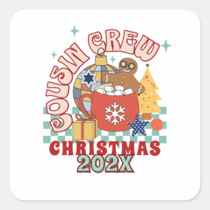 Pegatina Cuadrada Navidades de equipo de primos retro que coincidan 