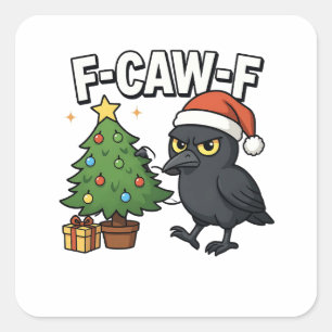 Pegatina Cuadrada Navidades de F-caw-f Raven Crow Xmas Tree Meme