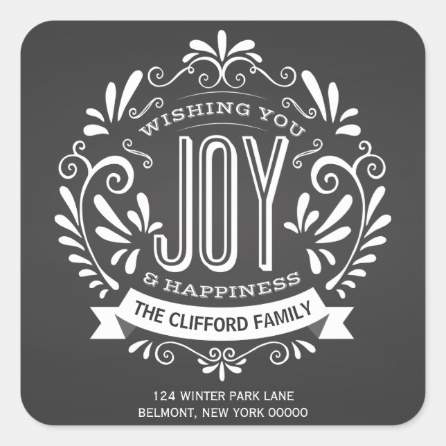 PEGATINA CUADRADA NAVIDADES DE FESTIVIDAD JOY CHALKBOARD DIRIGEN A P (Anverso)