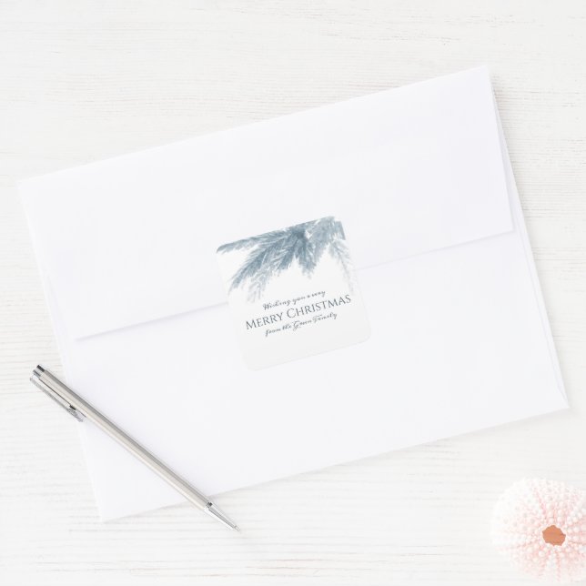 Pegatina Cuadrada Navidades de foliación de invierno verde verde eve (Sobre)