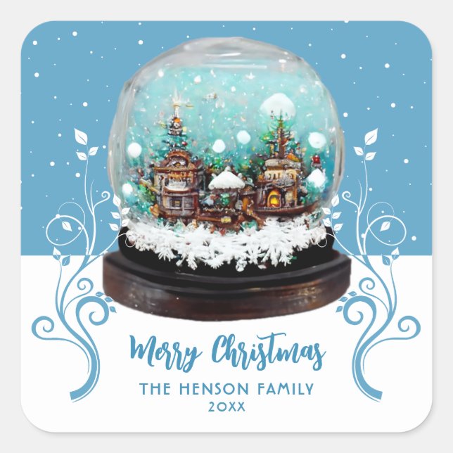 Pegatina Cuadrada Navidades de Foliage de Glass Snowball Winter Vill (Anverso)
