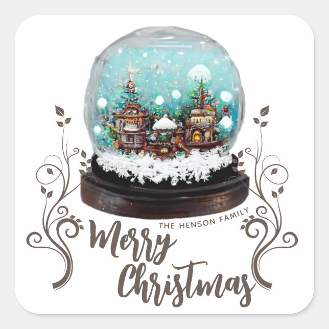 Pegatina Cuadrada Navidades de Foliage de Glass Snowball Winter Vill (Anverso)