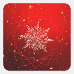Pegatina Cuadrada Navidades de fondo rojo nevado