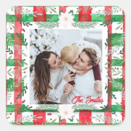 Pegatina Cuadrada Navidades de fotografía personalizados Nombre de f