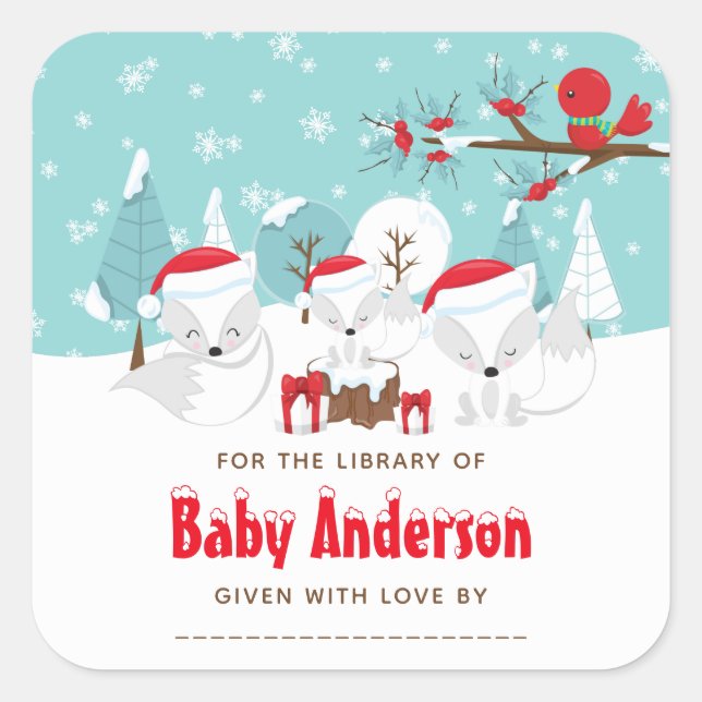 Pegatina Cuadrada Navidades de Fox en el Ártico Planilla de Librería (Anverso)