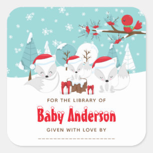 Pegatina Cuadrada Navidades de Fox en el Ártico Planilla de Librería