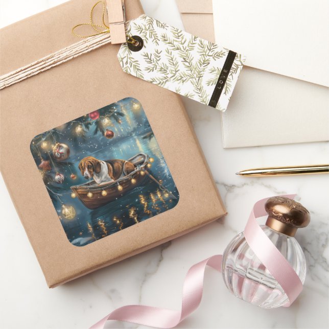 Pegatina Cuadrada Navidades de Foxhound ingleses norteamericanos dis (Regalar)