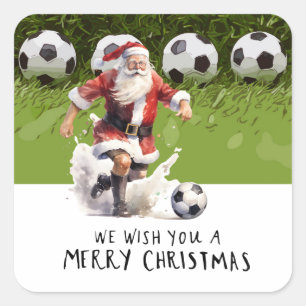 Pegatina Cuadrada Navidades de fútbol con Santa Claus jugando al bal