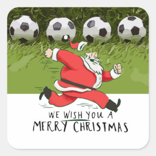 Pegatina Cuadrada Navidades de fútbol con Santa Claus jugando al bal