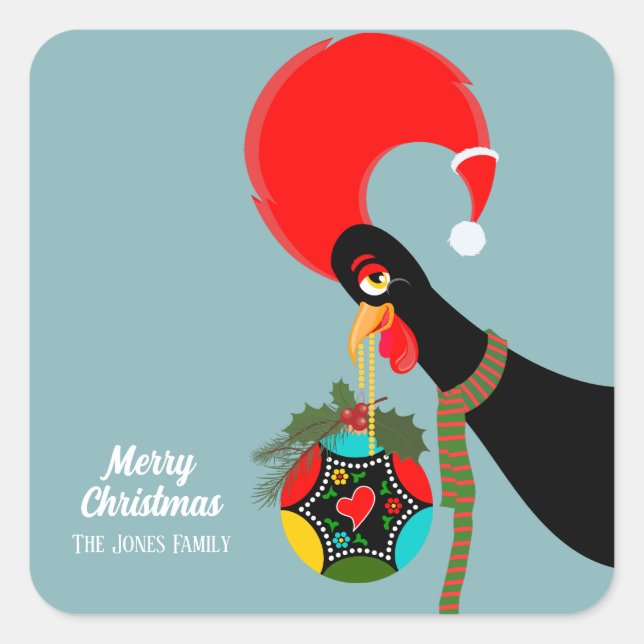 Pegatina Cuadrada Navidades de gallos portugueses holly bauble (Anverso)