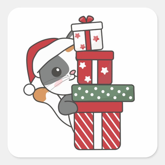 Pegatina Cuadrada Navidades de gato regalan animales de invierno gat (Anverso)