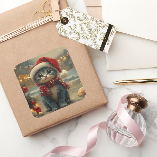 Pegatina Cuadrada Navidades de gatos azules orientales playa de vint (Regalar)