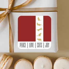 Pegatina Cuadrada Navidades de gatos de oro blanco rojo moderno