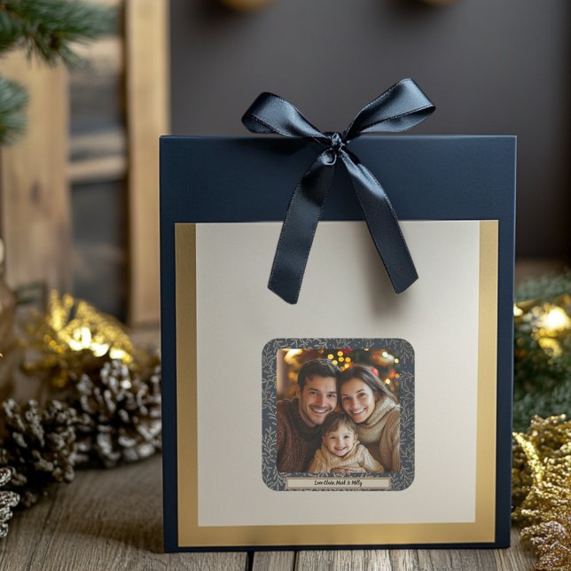 Pegatina Cuadrada Navidades de Gold and Navy Holly (Gold and Navy Holly Photo Sticker )