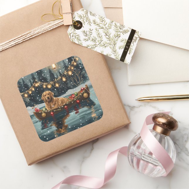 Pegatina Cuadrada Navidades de Golden Retriever (Regalar)