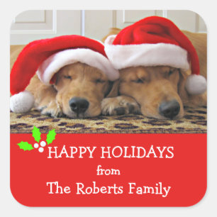 Pegatina Cuadrada Navidades de Golden Retriever Dreams Custom Name