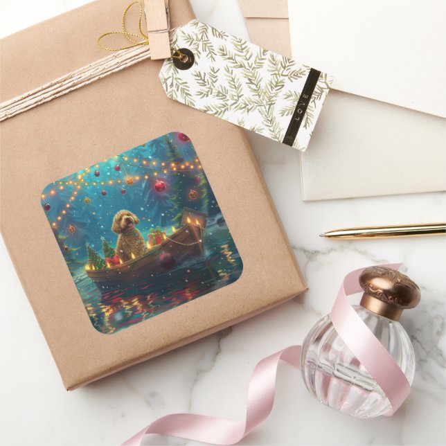 Pegatina Cuadrada Navidades de Goldendoodle (Regalar)